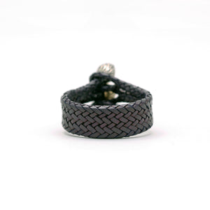 TRIPLE CLOSURE FEATHER CAPS WITH BRAIDED LEATHER BRACELET IN BLACK