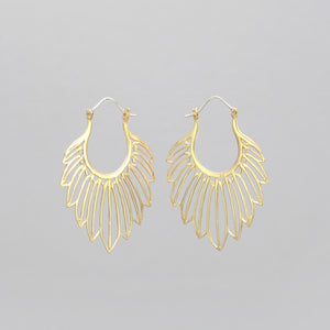 YELLOW BRASS TRACED FEATHER EARRINGS
