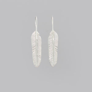 LARGE  SILVER PLATED FEATHER DROP EARRING