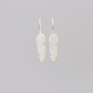 SMALL SILVER PLATED FEATHER DROP EARRINGS
