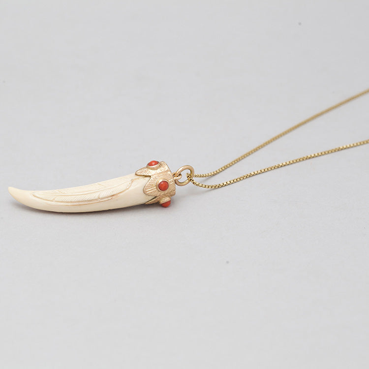 CARVED ANTLER FEATHER PENDANT
