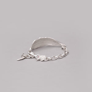 SILVER PLATED FEATHER CHAIN LINK BRACELET WITH LABRADORITE  ACCENT