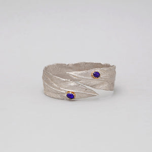 STERLING SILVER FEATHER BANGLE WITH LAPIS