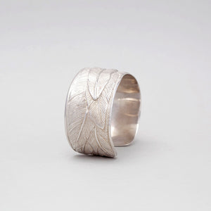 WIDE SILVER PLATED FEATHER CUFF