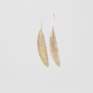 FEATHER OVERLAY EARRINGS IN YELLOW BRASS