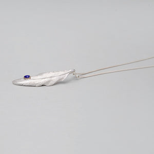 LAPIS FEATHER PENDANT IN STERLING SILVER