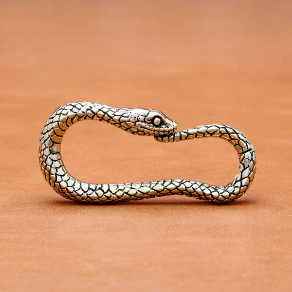 YELLOW BRASS SNAKE MOTIF CARABINER KEYCHAIN - THE DIVINE TRIBE