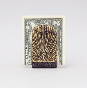 YELLOW BRASS FEATHER WITH BLACK EXOTIC MONEY CLIP