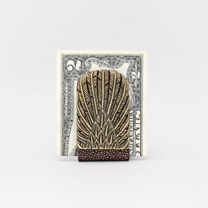 YELLOW BRASS FEATHER WITH BROWN EXOTIC MONEY CLIP