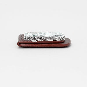 SILVER PLATED FEATHER WITH BROWN EXOTIC MONEY CLIP