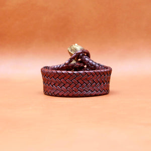 TRIPLE CLOSURE CHAMELEON CAPS WITH BRAIDED LEATHER BRACELET IN DARK  BROWN