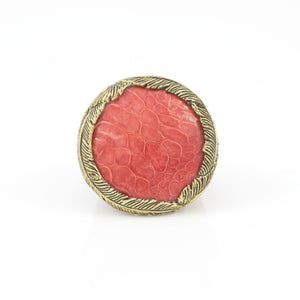 EXOTIC SKIN RING IN ROSE WITH YELLOW BRASS FEATHER CROWN