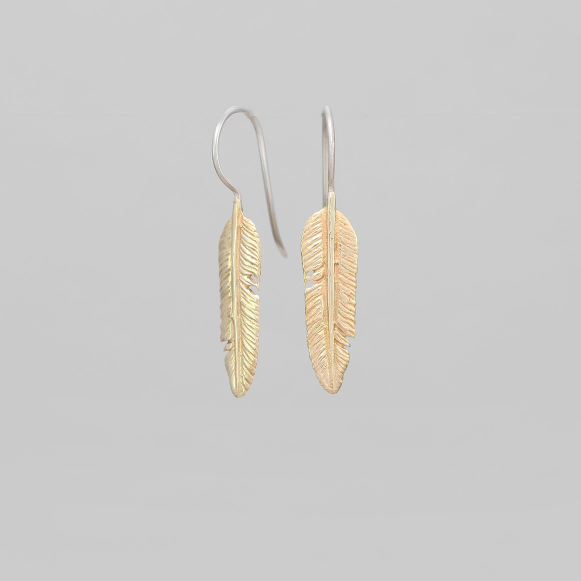 SMALL YELLOW BRASS FEATHER DROP EARRINGS