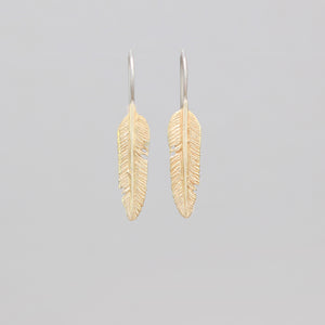 SMALL YELLOW BRASS FEATHER DROP EARRINGS