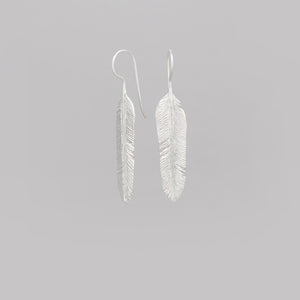 LARGE  SILVER PLATED FEATHER DROP EARRING