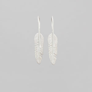 SMALL SILVER PLATED FEATHER DROP EARRINGS