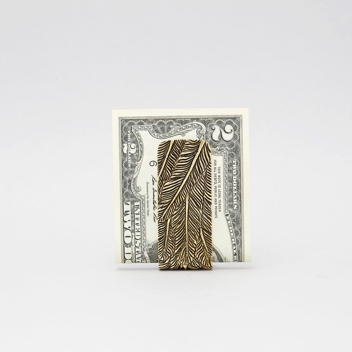 FEATHER PATTERN MONEY CLIP IN YELLOW BRASS