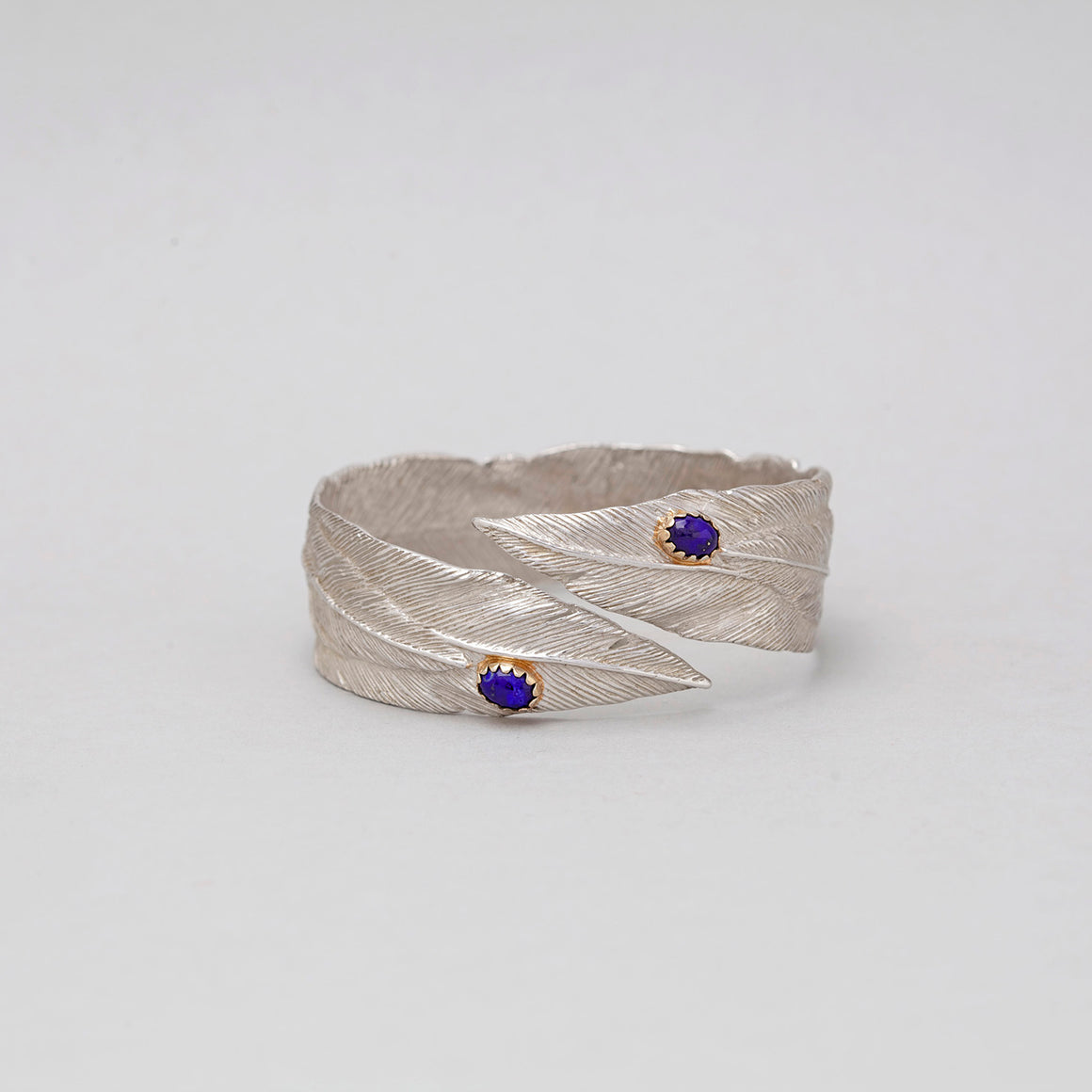 STERLING SILVER FEATHER BANGLE WITH LAPIS
