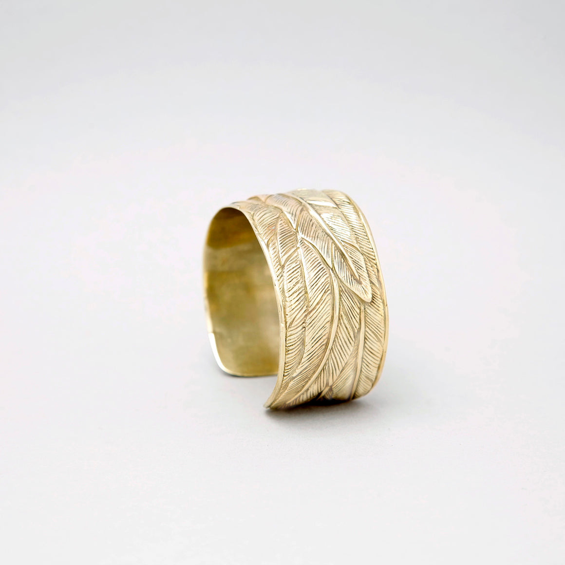 WIDE YELLOW BRASS FEATHER CUFF