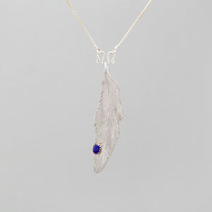 LAPIS FEATHER PENDANT IN STERLING SILVER