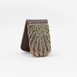 YELLOW BRASS FEATHER WITH BROWN EXOTIC MONEY CLIP