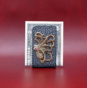 YELLOW BRASS OCTOPUS WITH BLACK EXOTIC MONEY CLIP