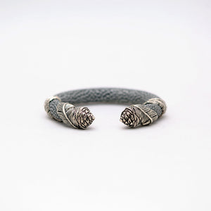 EXOTIC CUFF WITH SILVER PLATED FEATHER WRAP CAPS